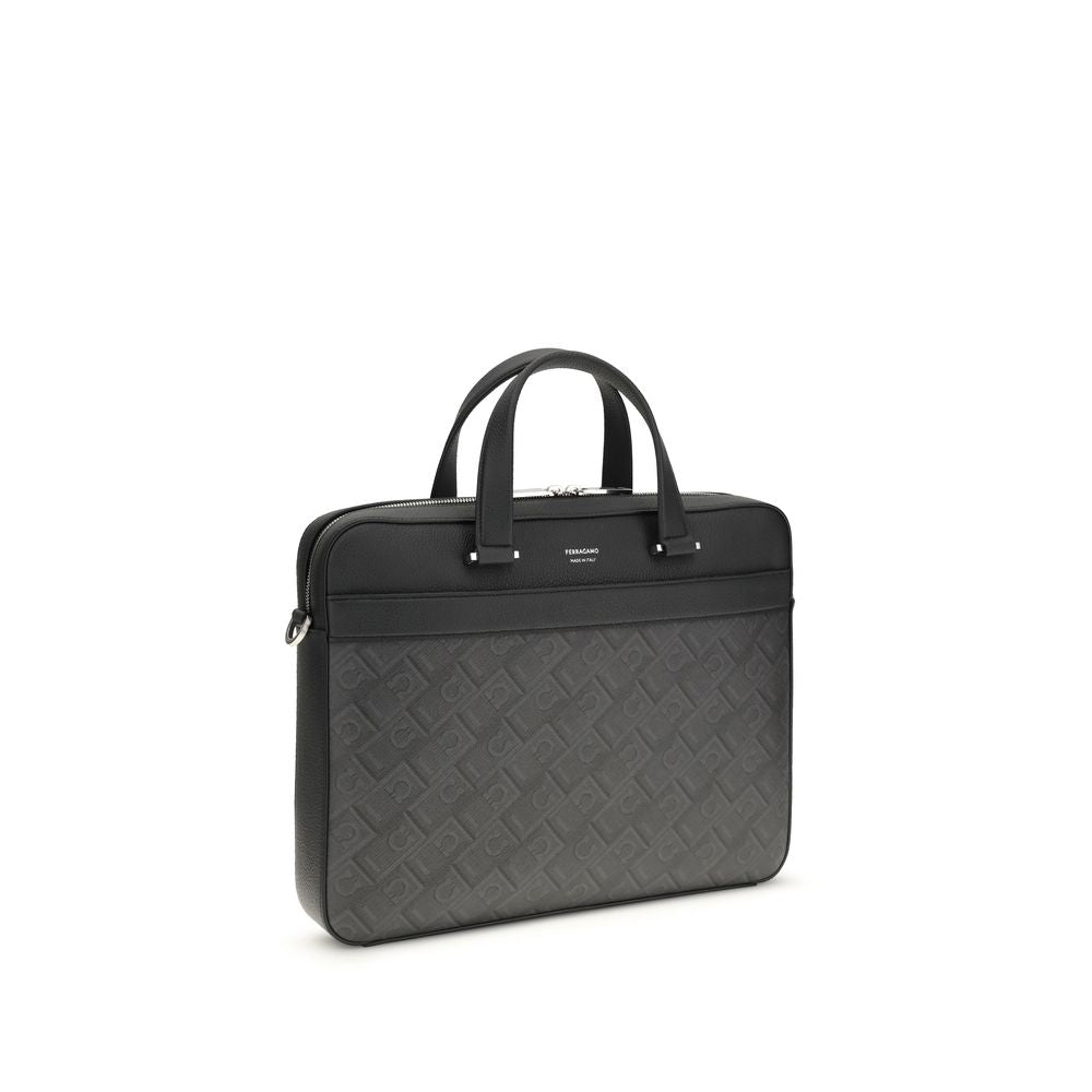Ferragamo Gray Calf Leather Briefcase