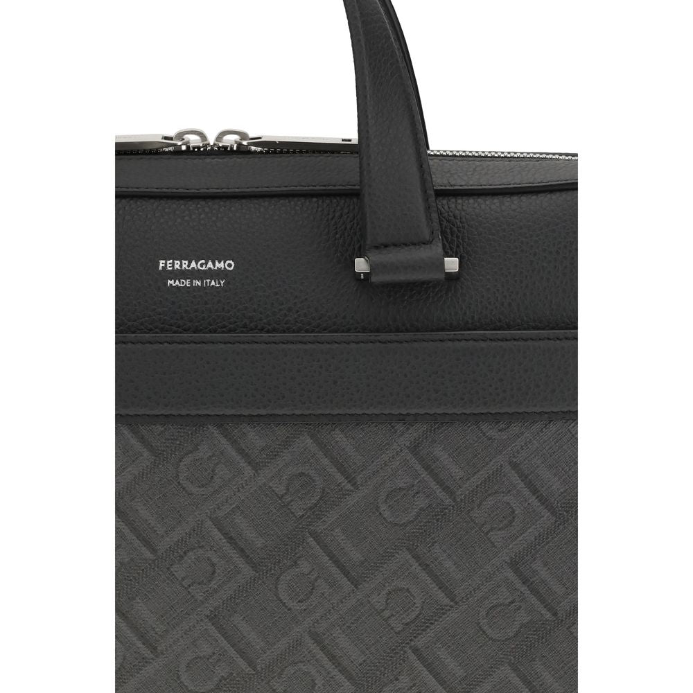 Ferragamo Gray Calf Leather Briefcase