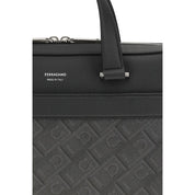 Ferragamo Gray Calf Leather Briefcase