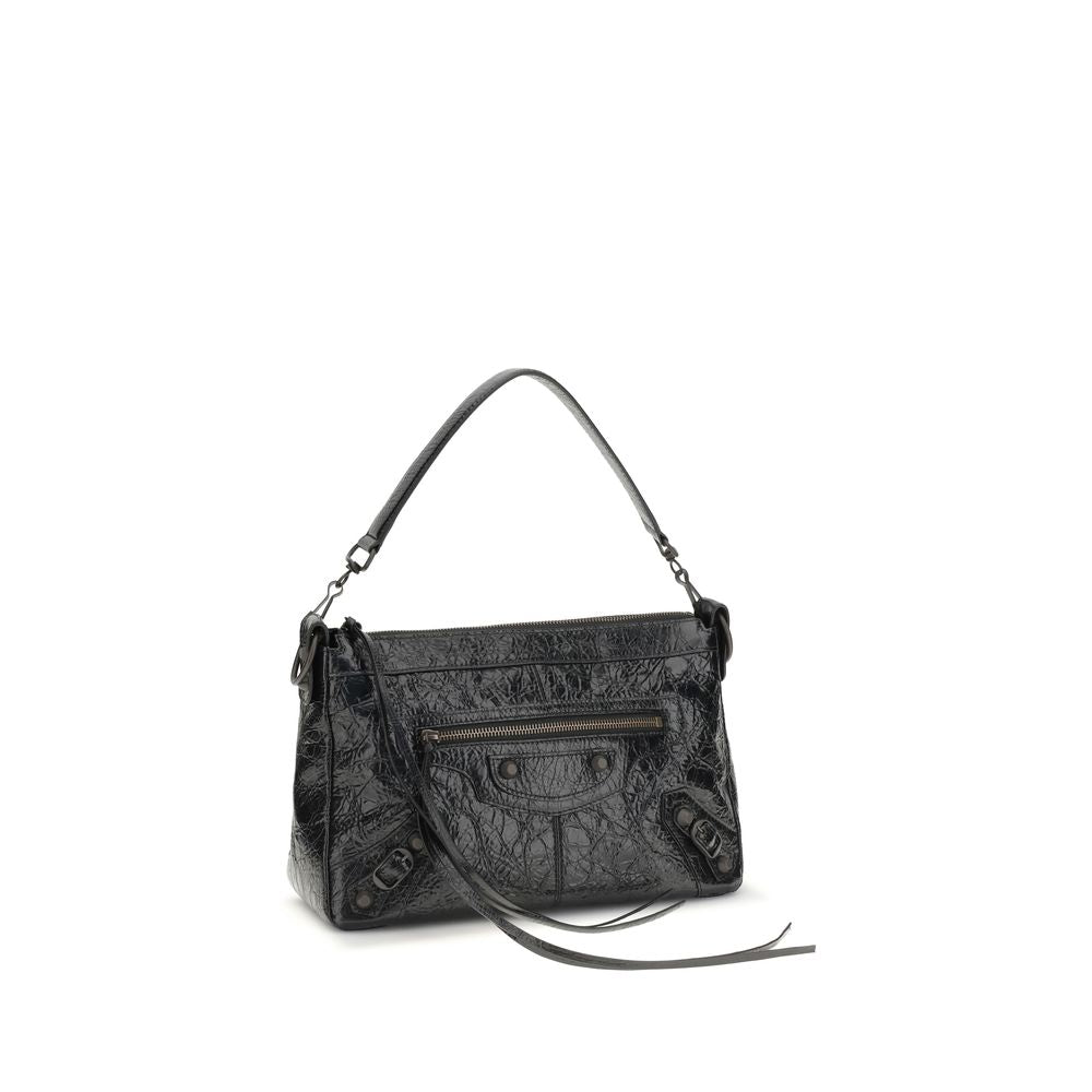 Balenciaga Black Lambskin City Moto Shoulder Bag