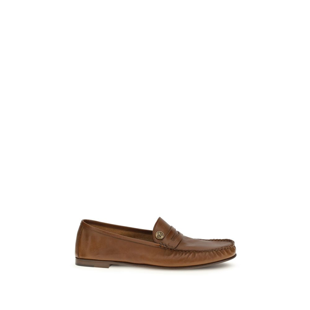 Versace Brown Calf Leather Slip-On Loafers