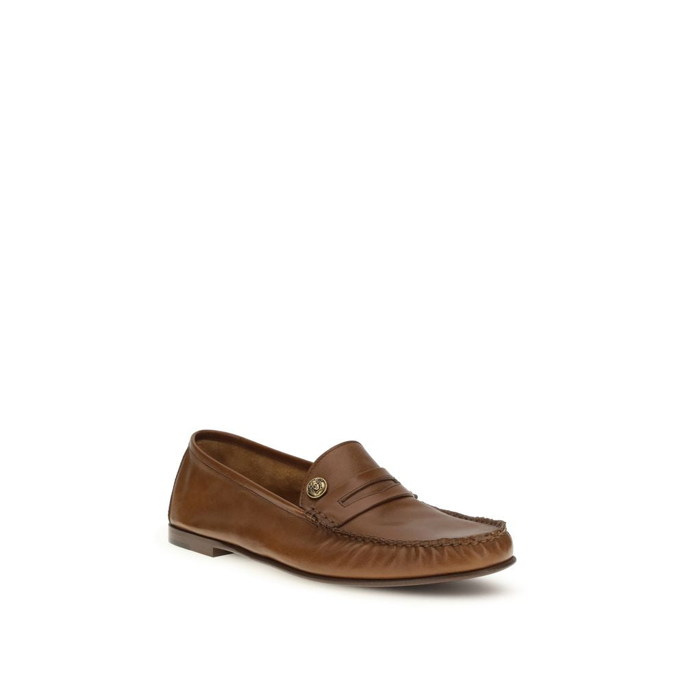 Versace Brown Calf Leather Slip-On Loafers