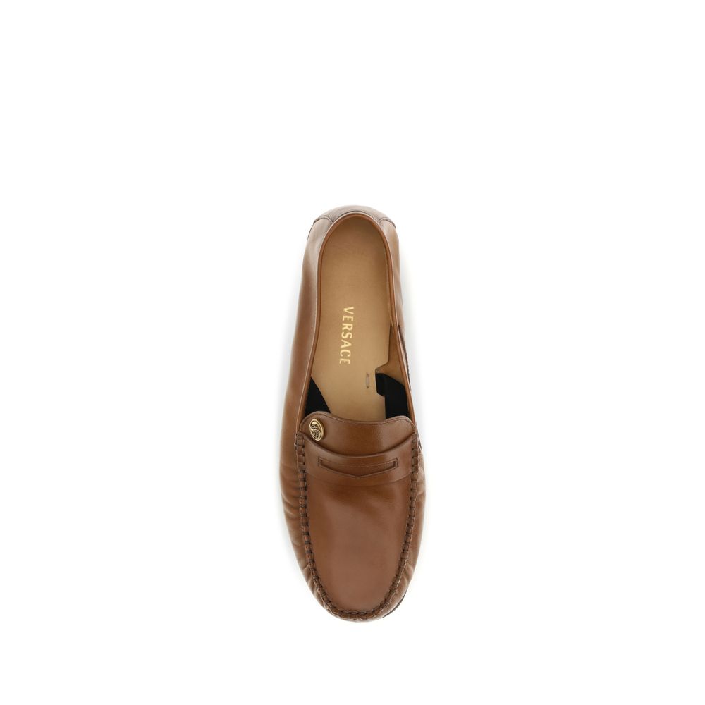 Versace Brown Calf Leather Slip-On Loafers