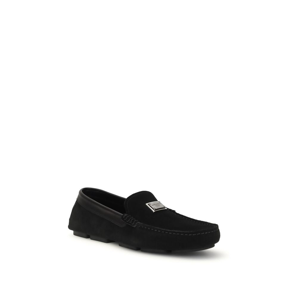 Dolce & Gabbana Black Calf Leather Slip-On Loafers