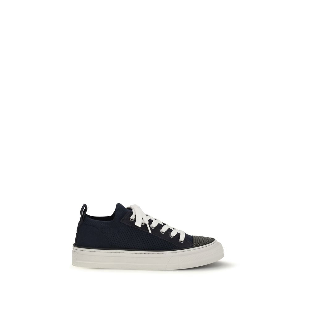 Brunello Cucinelli Black Cotton Suede Low Top Sneakers