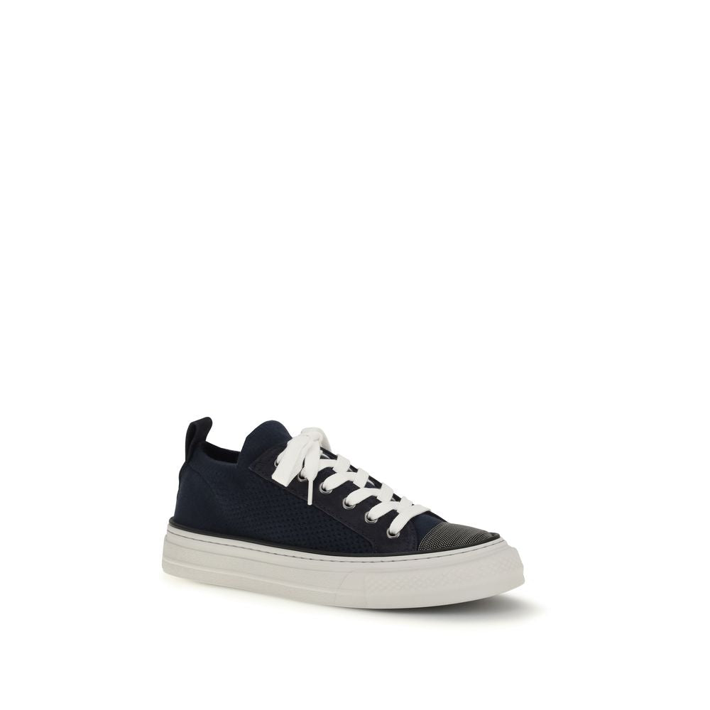 Brunello Cucinelli Black Cotton Suede Low Top Sneakers