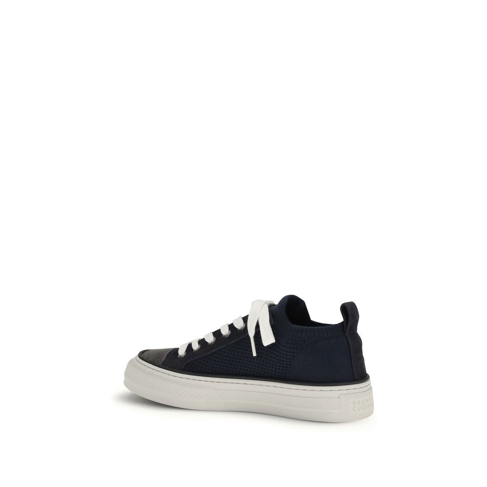 Brunello Cucinelli Black Cotton Suede Low Top Sneakers