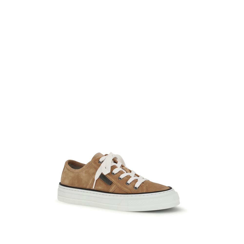 Brunello Cucinelli Beige Calf Leather Low Top Sneakers