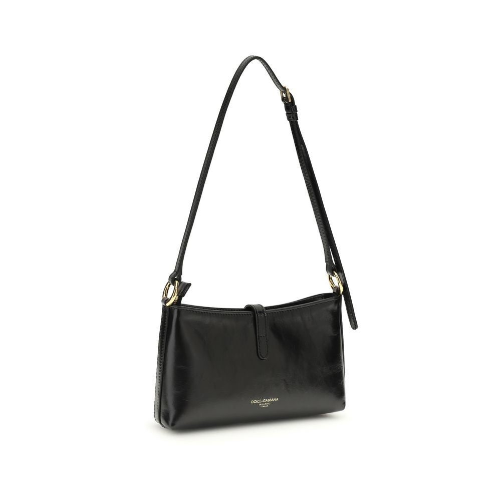Dolce & Gabbana Black Calf Leather Lock Shoulder Bag