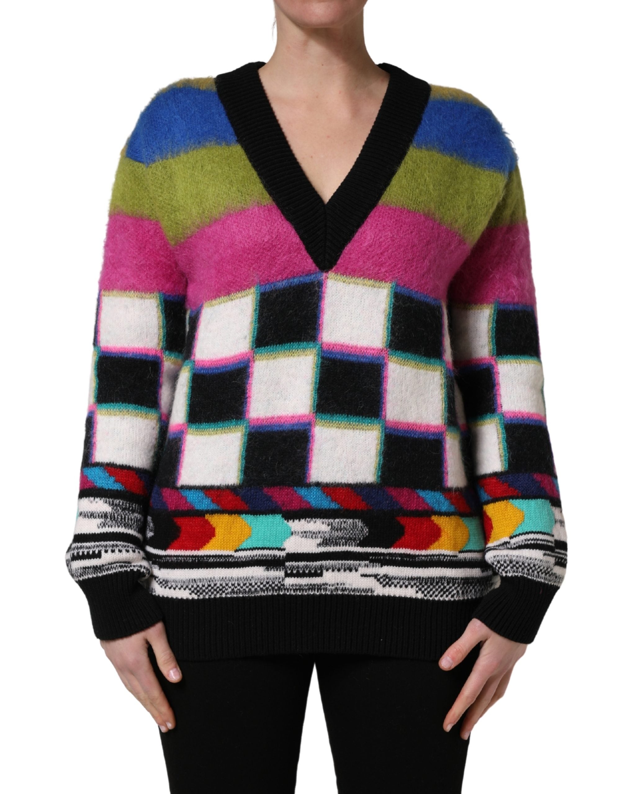 Dolce &amp; Gabbana Multicolor Striped V-neck Pullover Sweater