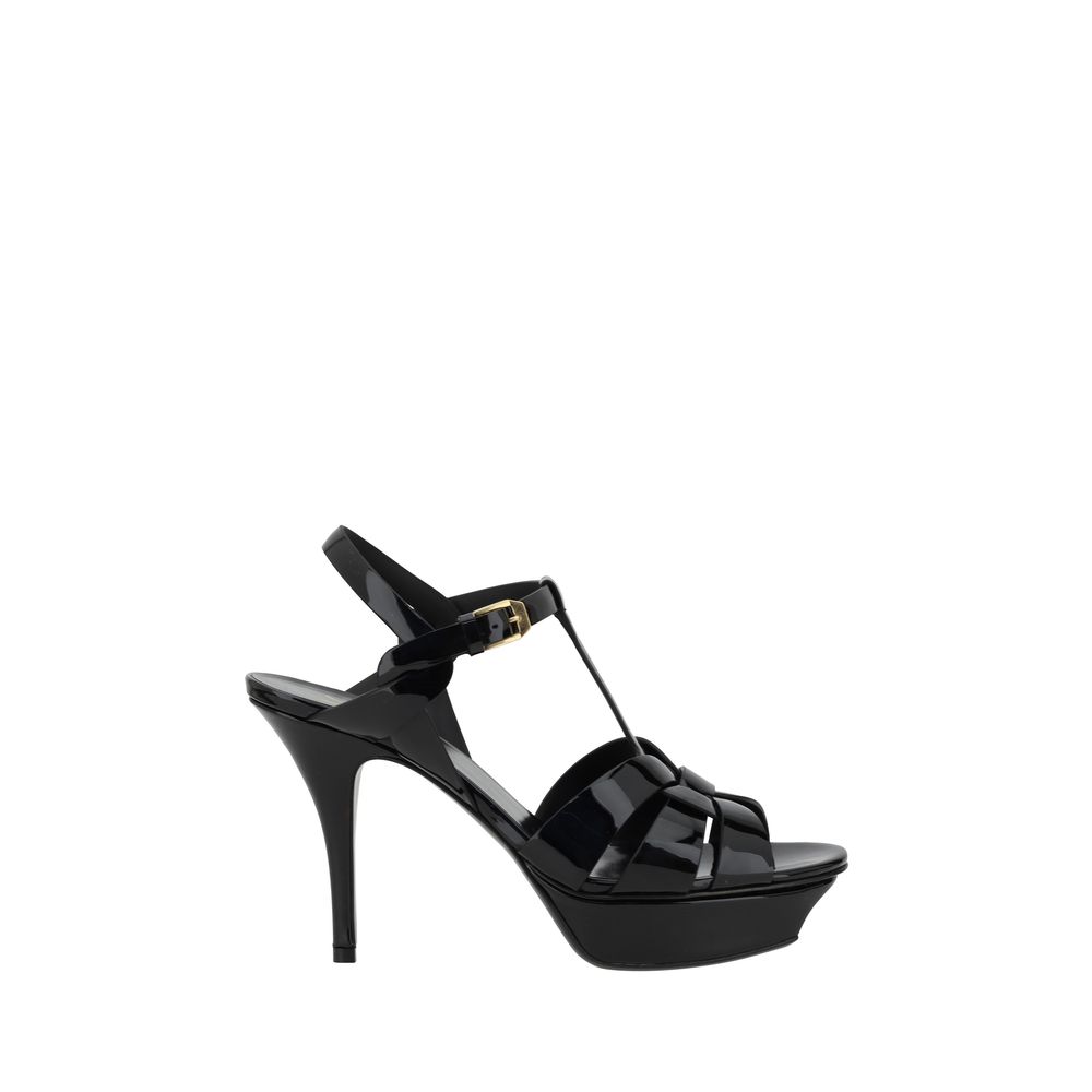 Saint Laurent Black Calf Leather Stiletto Heel Sandals