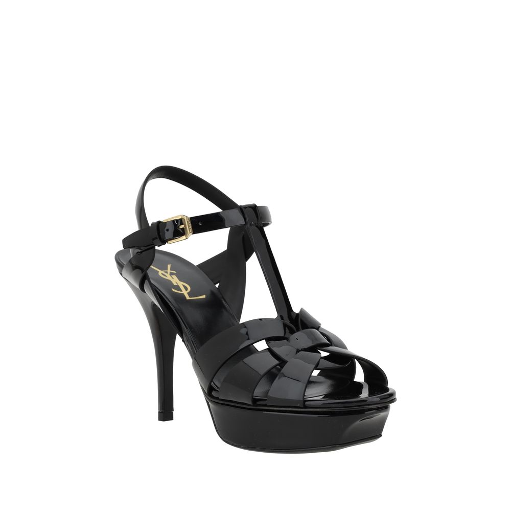 Saint Laurent Black Calf Leather Stiletto Heel Sandals