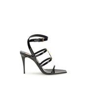 Saint Laurent Black Calf Leather Stiletto Heel Sandals