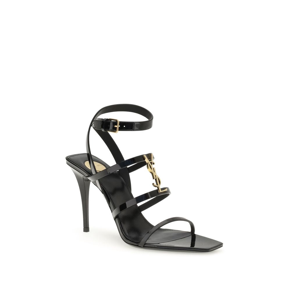 Saint Laurent Black Calf Leather Stiletto Heel Sandals