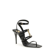Saint Laurent Black Calf Leather Stiletto Heel Sandals