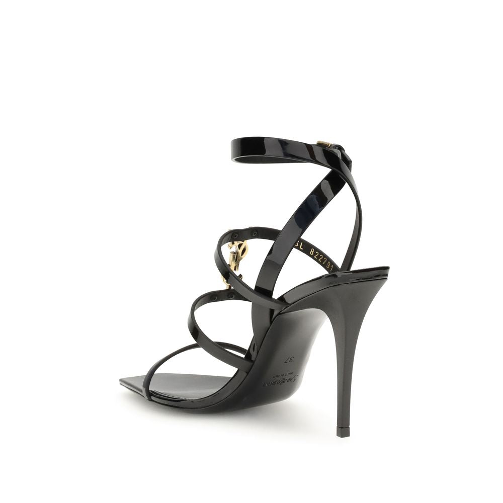 Saint Laurent Black Calf Leather Stiletto Heel Sandals