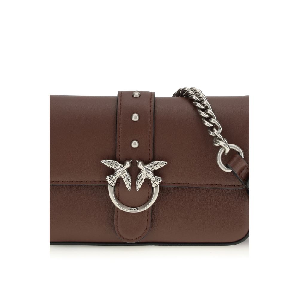 PINKO Brown Calf Leather Shoulder Bag