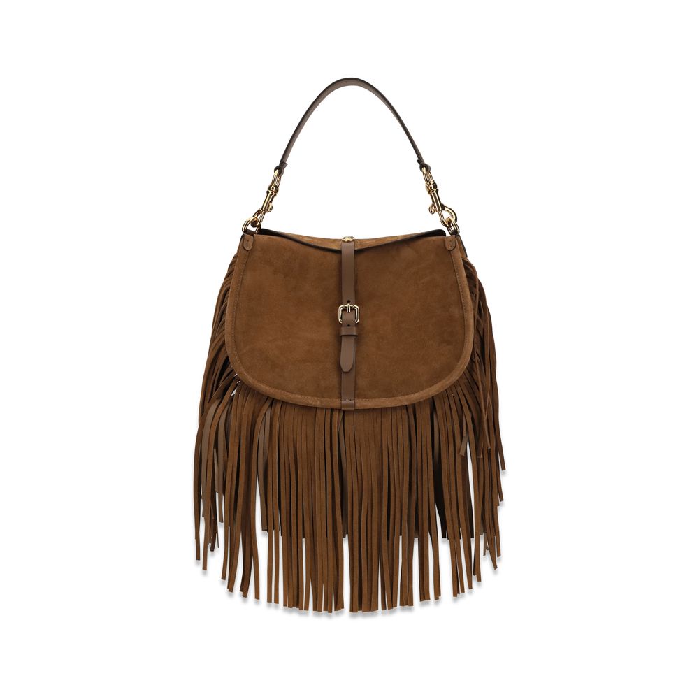Etro Brown Calf Leather Suede Pony Shoulder Bag