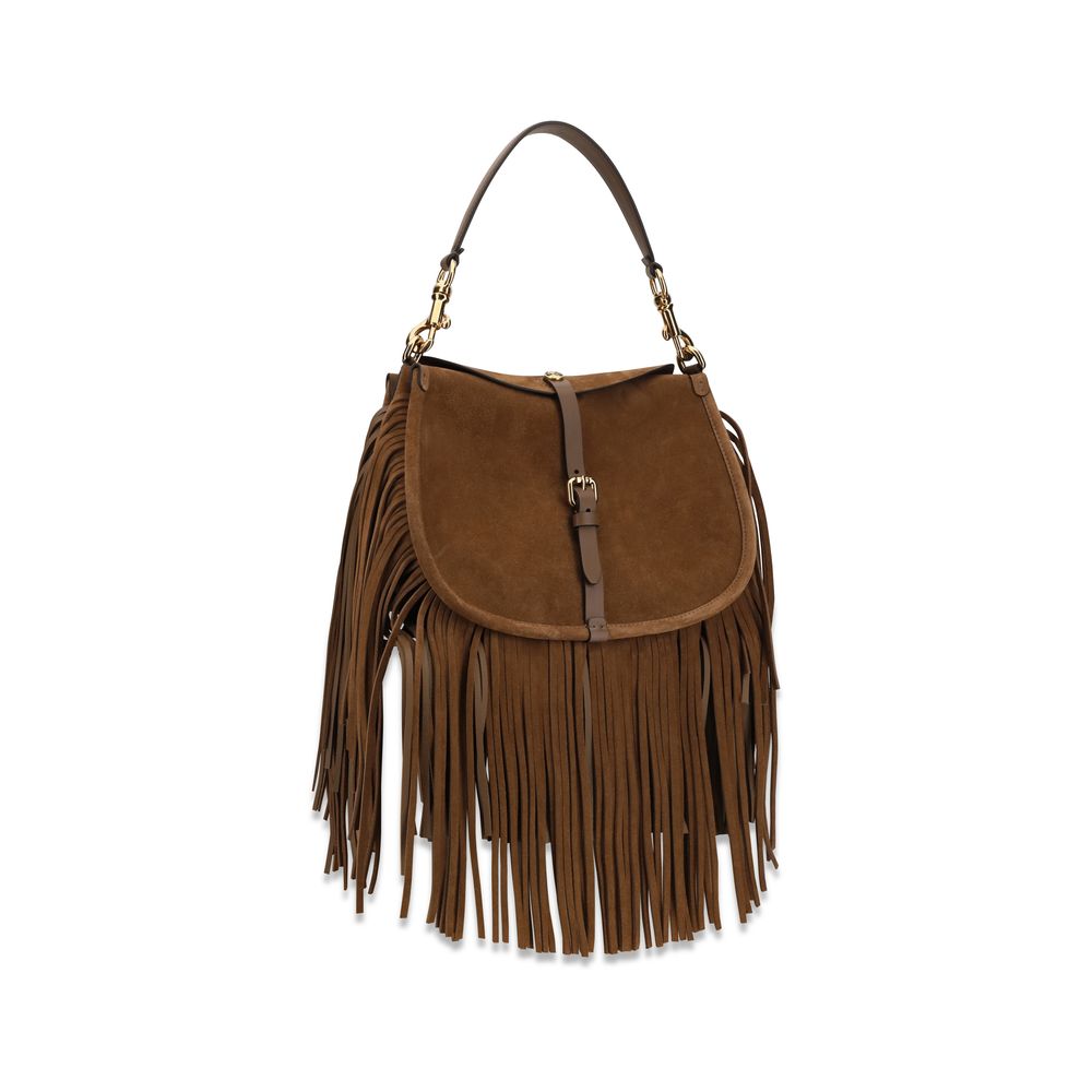 Etro Brown Calf Leather Suede Pony Shoulder Bag
