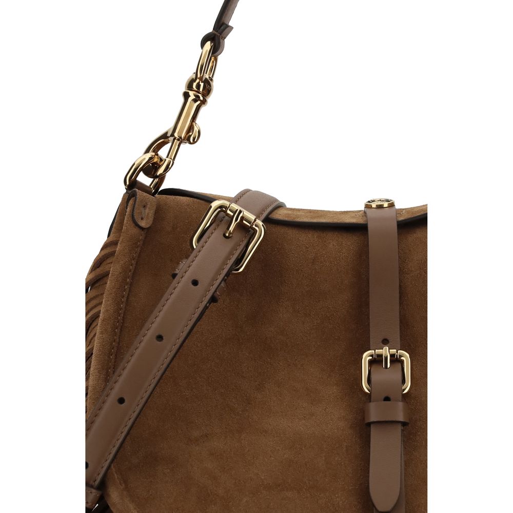 Etro Brown Calf Leather Suede Pony Shoulder Bag
