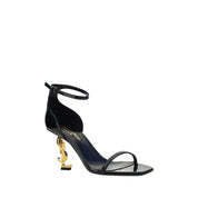 Saint Laurent Black Calf Leather Stiletto Heel Sandals