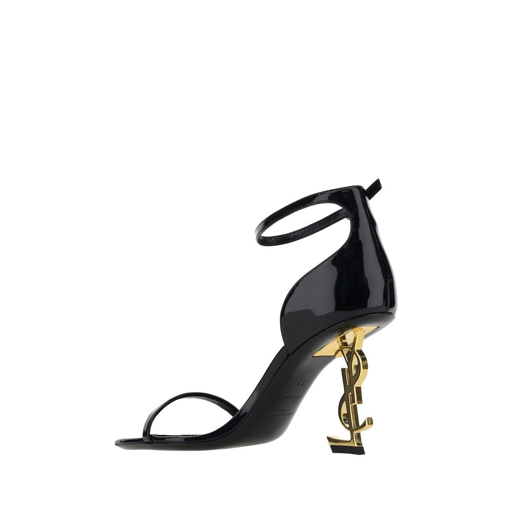 Saint Laurent Black Calf Leather Stiletto Heel Sandals