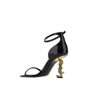 Saint Laurent Black Calf Leather Stiletto Heel Sandals