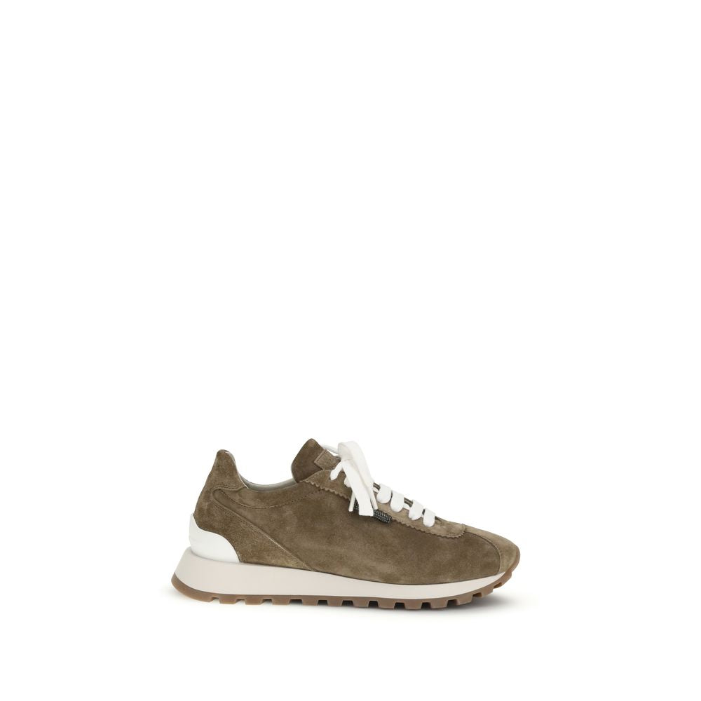 Brunello Cucinelli Brown Calf Leather Platform Sneakers