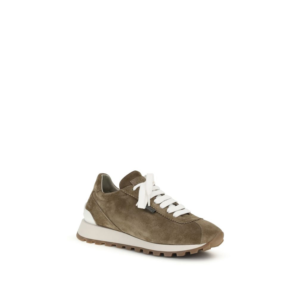 Brunello Cucinelli Brown Calf Leather Platform Sneakers