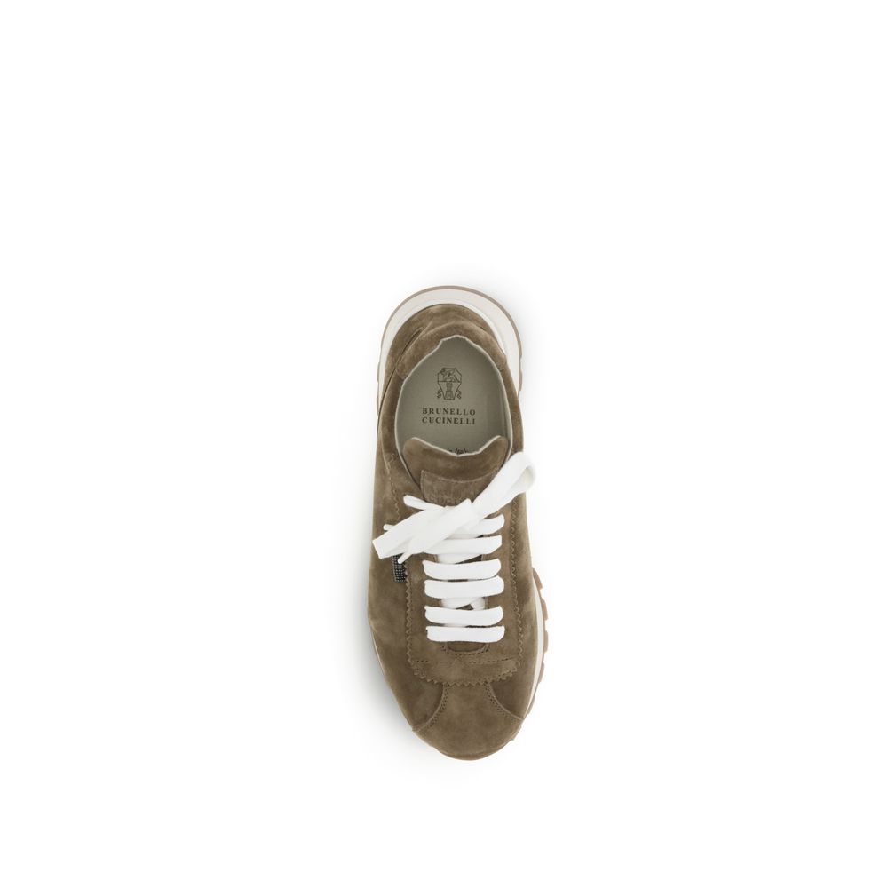 Brunello Cucinelli Brown Calf Leather Platform Sneakers