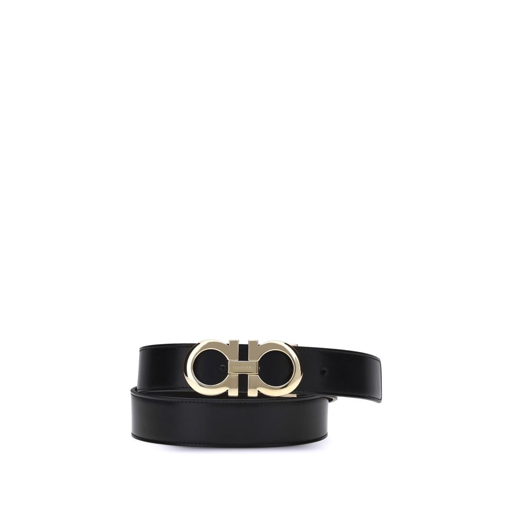 Ferragamo Black Calf Leather Gancini Belt