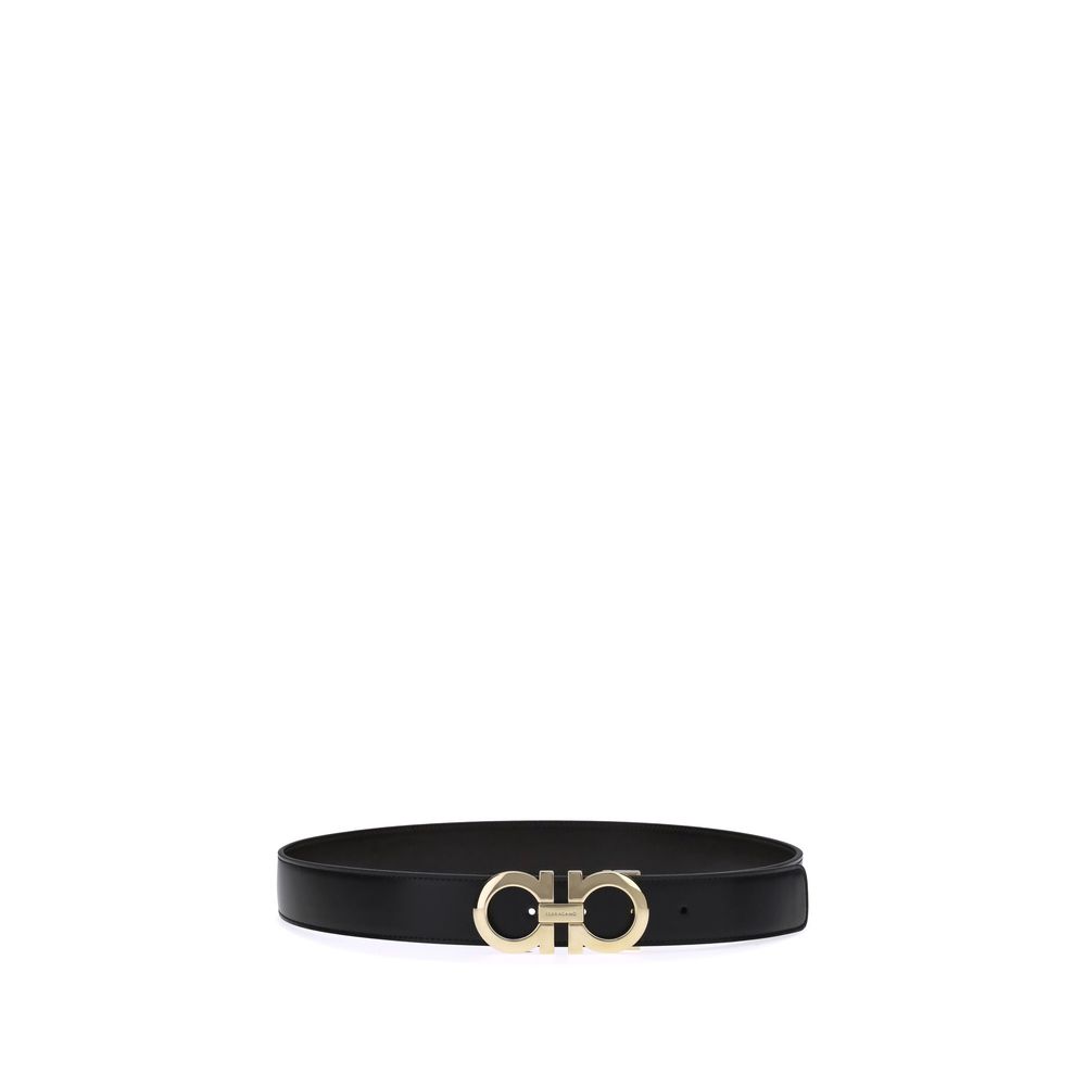 Ferragamo Black Calf Leather Gancini Belt