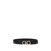 Ferragamo Black Calf Leather Gancini Belt