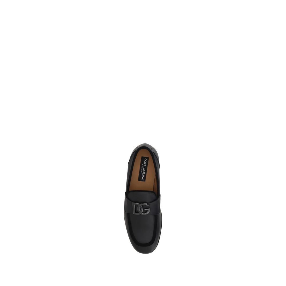 Dolce & Gabbana Black Calf Leather Slip-On Loafers