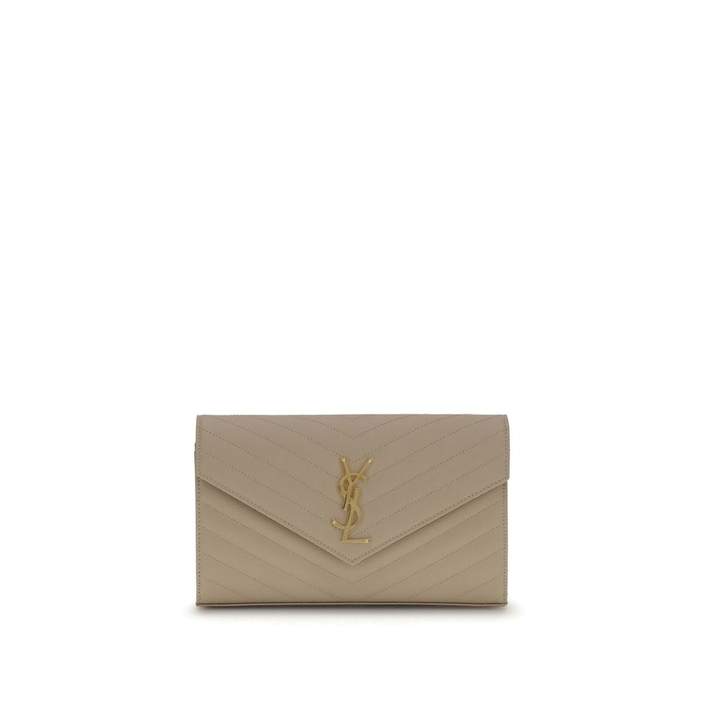Saint Laurent Beige Calf Leather Monogram Shoulder Bag