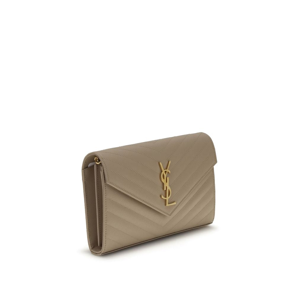 Saint Laurent Beige Calf Leather Monogram Shoulder Bag