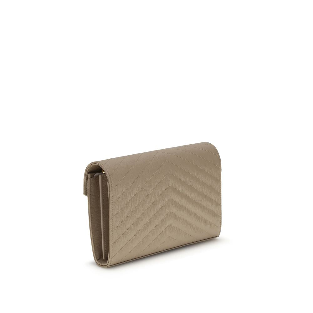 Saint Laurent Beige Calf Leather Monogram Shoulder Bag