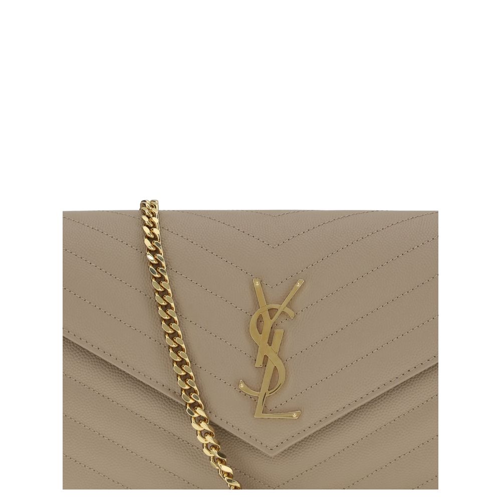 Saint Laurent Beige Calf Leather Monogram Shoulder Bag