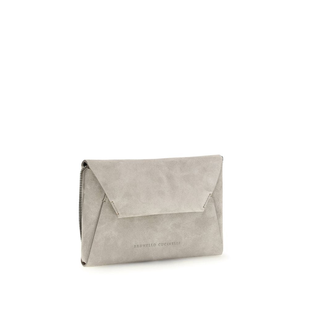 Brunello Cucinelli Gray Calf Leather Suede Shoulder Bag