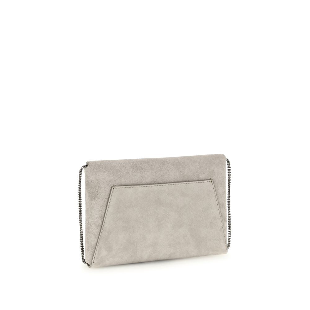 Brunello Cucinelli Gray Calf Leather Suede Shoulder Bag