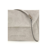 Brunello Cucinelli Gray Calf Leather Suede Shoulder Bag