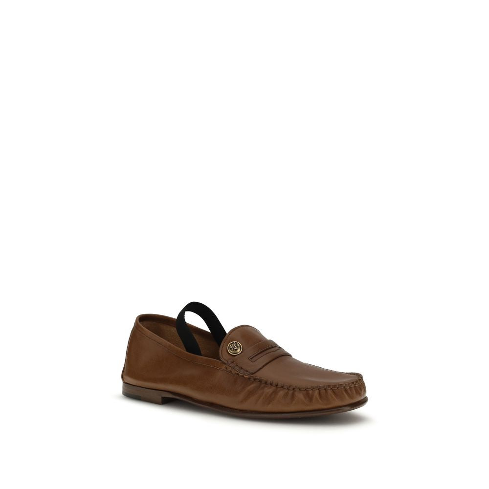 Versace Brown Leather Slip-On Loafers