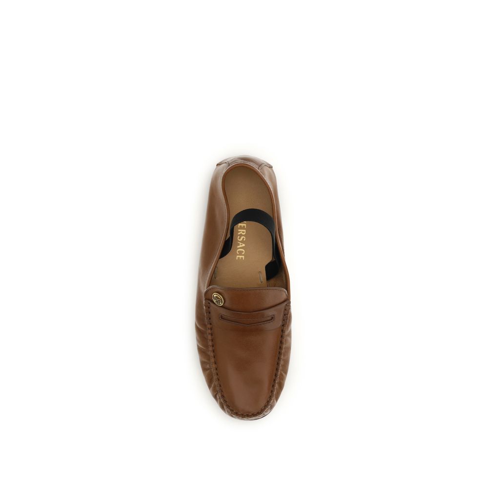 Versace Brown Leather Slip-On Loafers