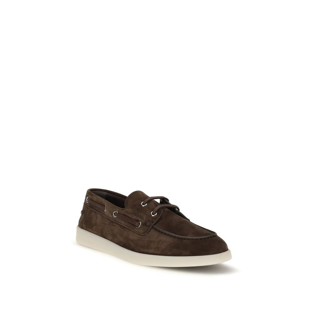 Prada Brown Suede Calf Leather Slip-On Loafers