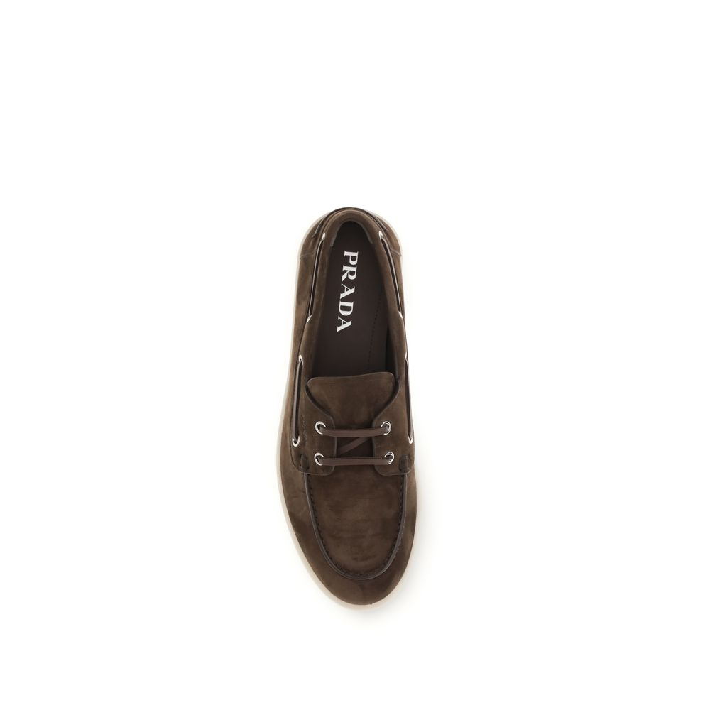 Prada Brown Suede Calf Leather Slip-On Loafers