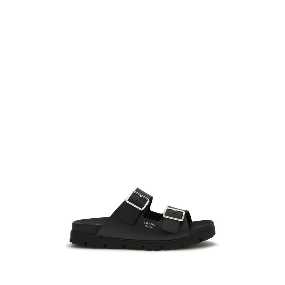 Prada Black Calf Leather Flat Sandals