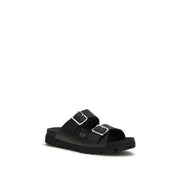 Prada Black Calf Leather Flat Sandals