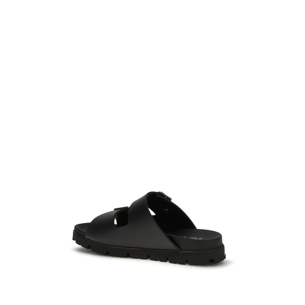 Prada Black Calf Leather Flat Sandals