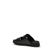 Prada Black Calf Leather Flat Sandals