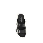 Prada Black Calf Leather Flat Sandals